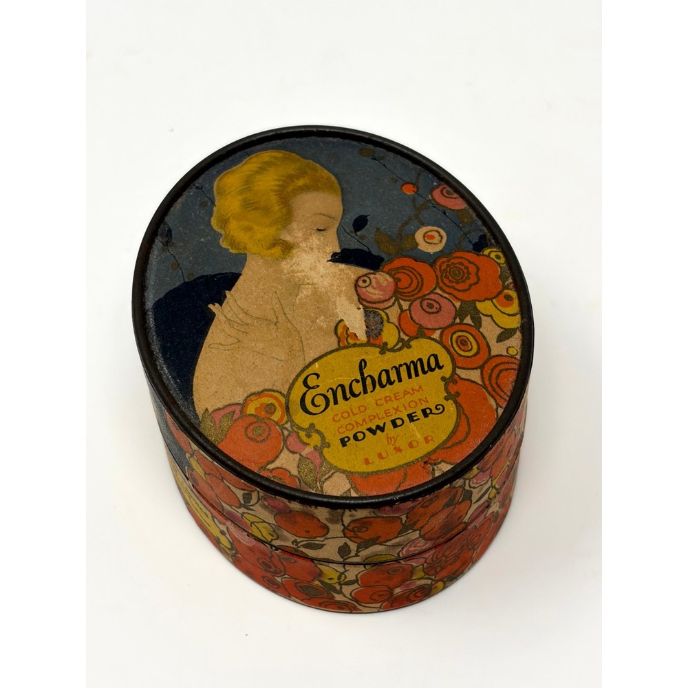 Vintage 1924 Luxor Encharma Cold Cream Complexion Powder Box Art Deco Floral